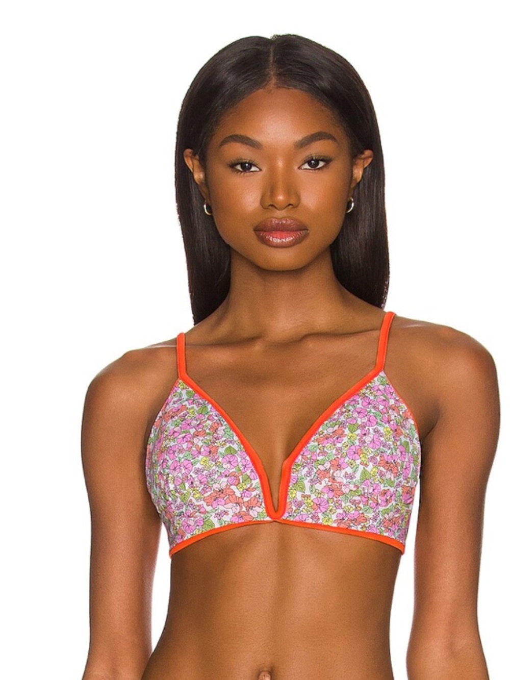 Maaji Reversible Long Line Triangle Bikini Top | Hot Orange | V Wire | Swim XS